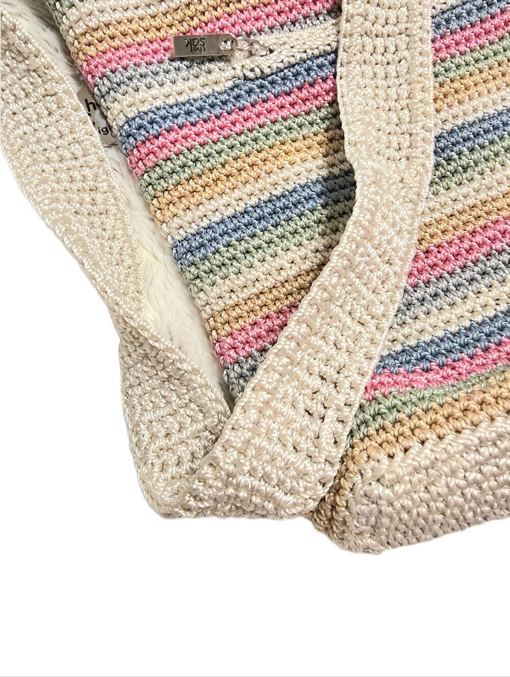 NEW The Sak -Striped Crochet Shoulder Bag in Rare Pastel Multicolor - Picture 9 of 10